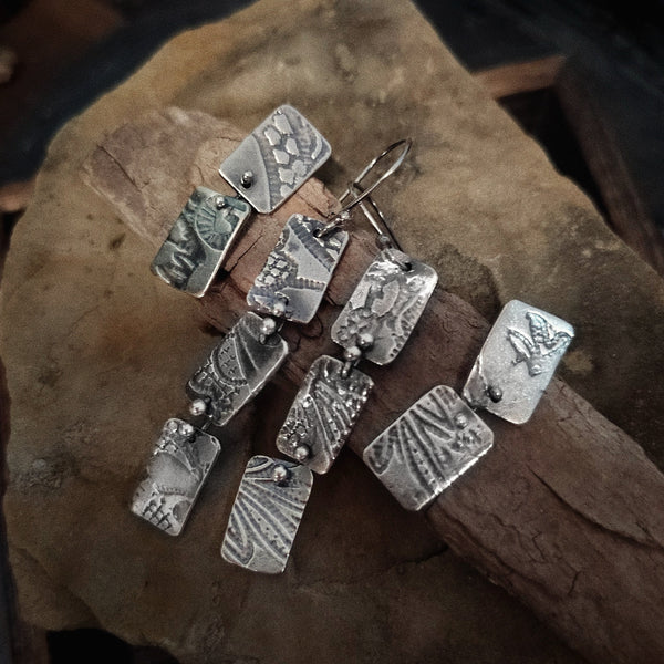 Flora Tiled Earrings | Oxidized Sterling Silver | Stud Earrings