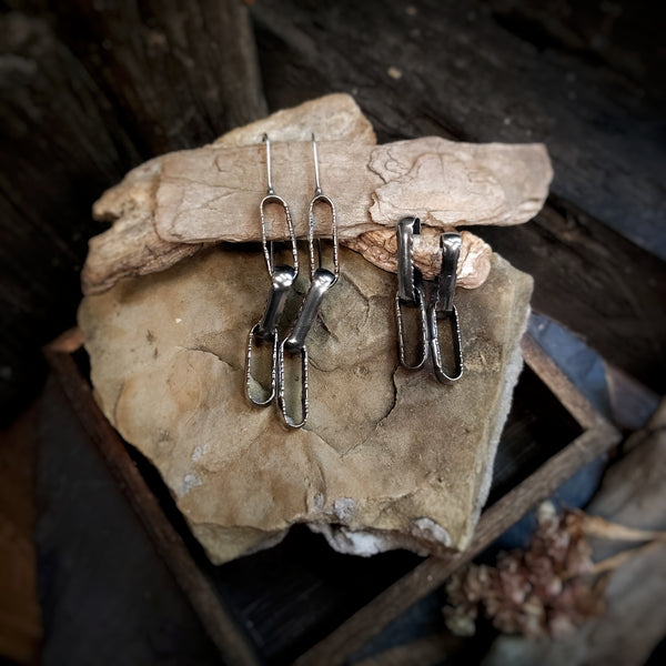 Modern Wide Paperclip Earrings | Oxidized Sterling Silver | Dangle Earrings