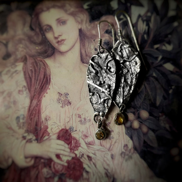 Ruins | Tourmaline Mismatched Dangle Earrings | Oxidized Sterling Silver