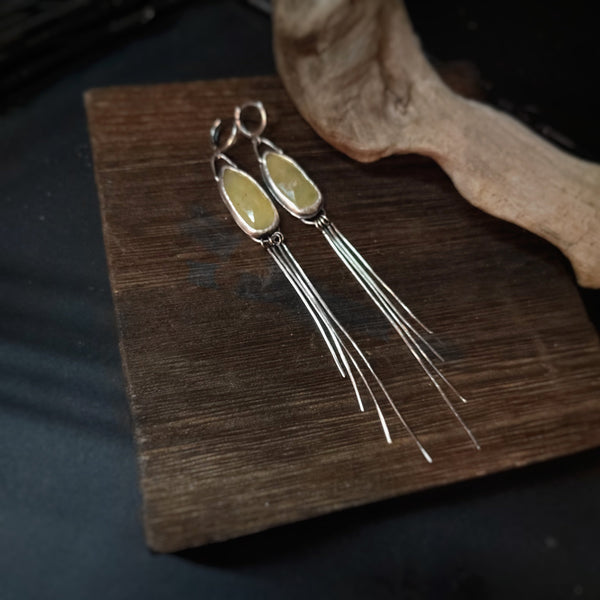 Yellow Sapphire Tassel Earrings | Oxidized Sterling Silver | Dangle Earrings