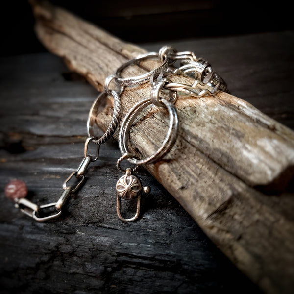 Mixed Link Bracelet | Sterling Silver | Strawberry Quartz Accent