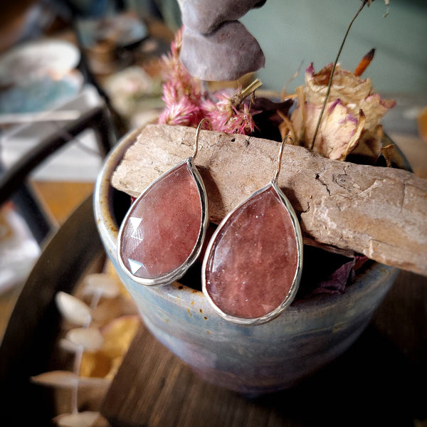 Peachy-Pink Sapphire Teardrop Earrings