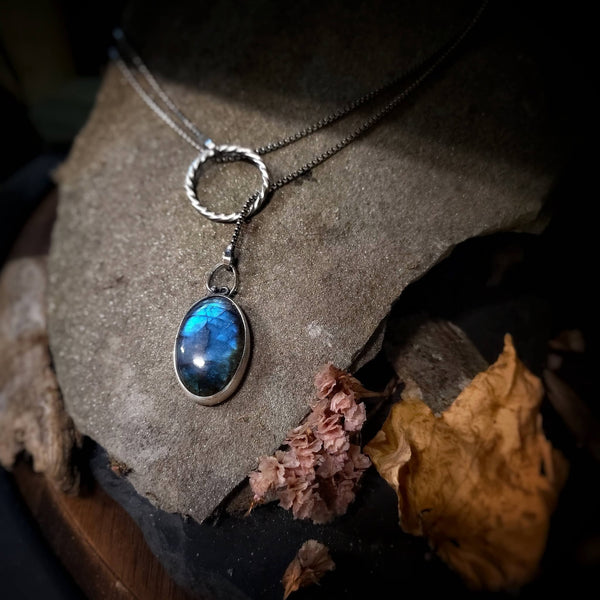 Blue Flash Labradorite Lariat | Sterling Silver | Adjustable Necklace