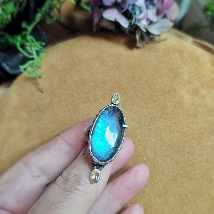 Labradorite & Topaz - SILVER - STATEMENT RING - Art In Motion Jewelry & Metal Studio LLC