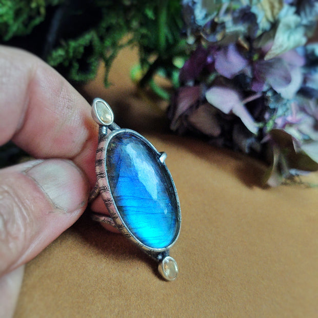 Labradorite & Topaz - SILVER - STATEMENT RING - Art In Motion Jewelry & Metal Studio LLC