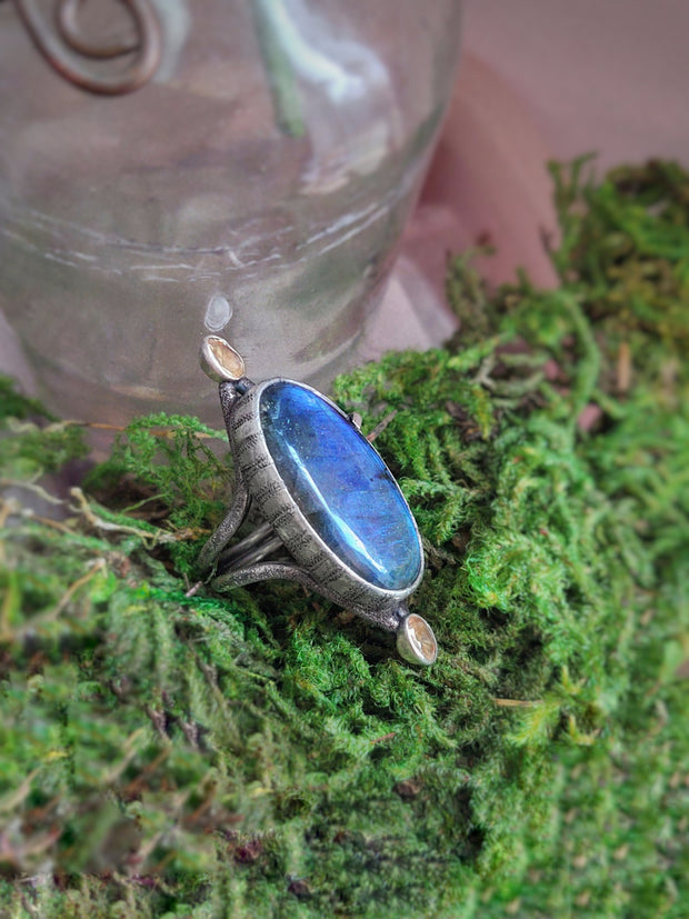 Labradorite & Topaz - SILVER - STATEMENT RING - Art In Motion Jewelry & Metal Studio LLC