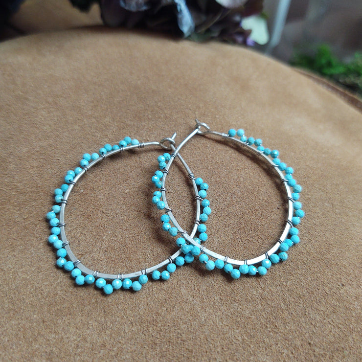 Bead Wrapped Sterling Silver Hoop Earrings - Art In Motion Jewelry & Metal Studio LLC