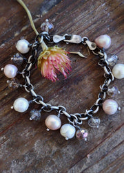 Dangling Pearl & Crystal Chain Bracelet - Art In Motion Jewelry & Metal Studio LLC