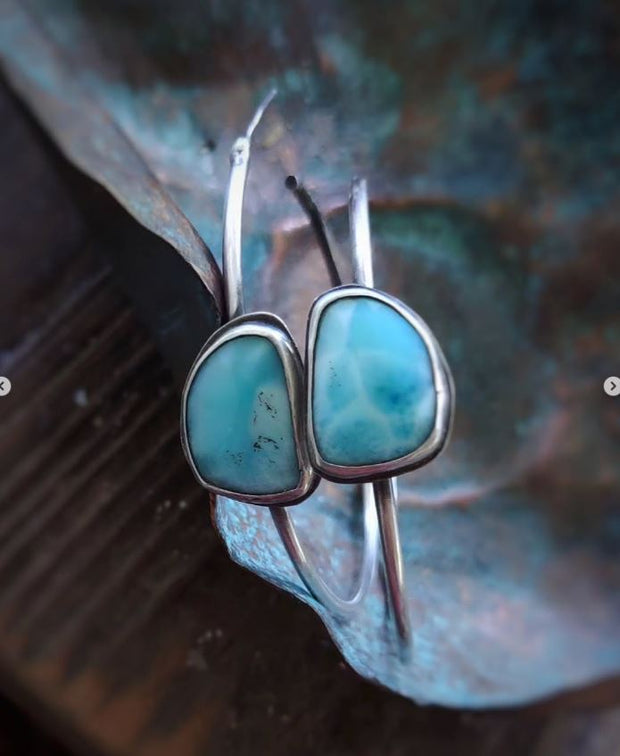 Larimar Hoop Earrings - Sterling Silver