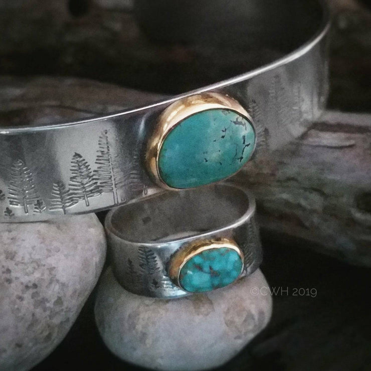 INTO THE FOREST • Turquoise Bracelet • Sterling Silver or 14k Gold - Art In Motion Jewelry & Metal Studio LLC