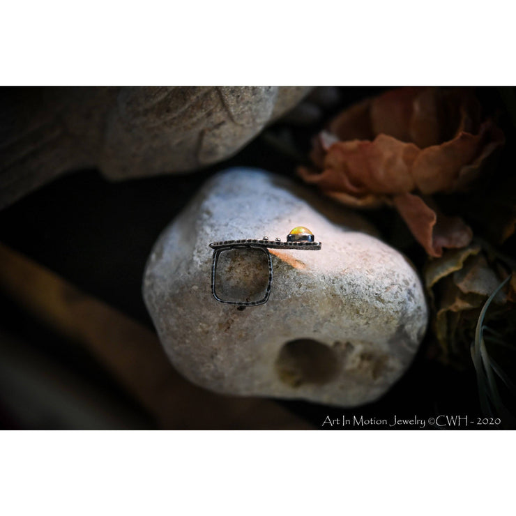 HIDDEN WONDERS COLLECTION - Opal Offset Modern Square Ring - Sterling Silver - Art In Motion Jewelry & Metal Studio LLC