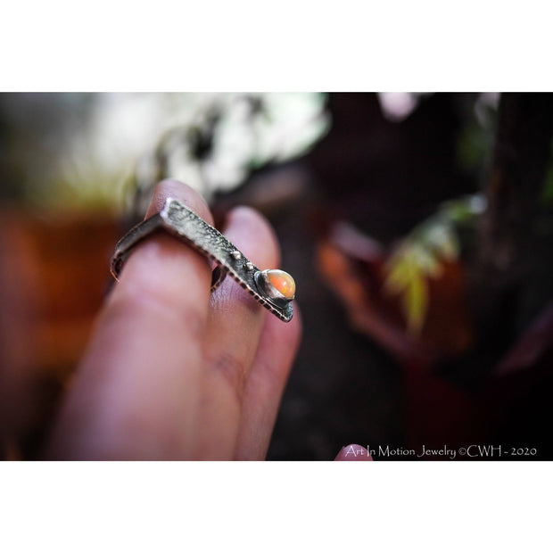 HIDDEN WONDERS COLLECTION - Opal Offset Modern Square Ring - Sterling Silver - Art In Motion Jewelry & Metal Studio LLC