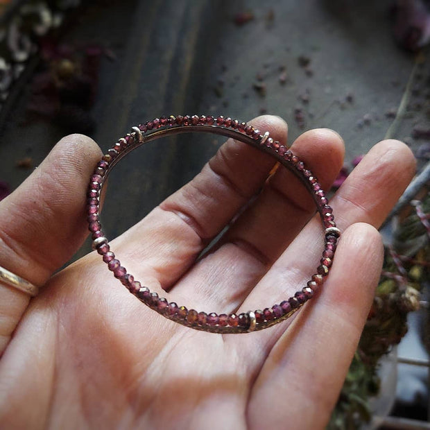 SHOWCASED GEMSTONE BANGLE - Sterling Silver Garnet Bangle Bracelet - Art In Motion Jewelry & Metal Studio LLC