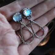 Teardrop Hoop Earrings - Moonstone and Sterling Silver - Ready to Ship - Art In Motion Jewelry & Metal Studio LLC