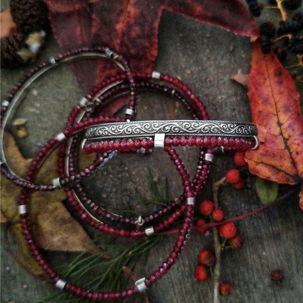 SHOWCASED GEMSTONE BANGLE - Sterling Silver Garnet Bangle Bracelet - Art In Motion Jewelry & Metal Studio LLC