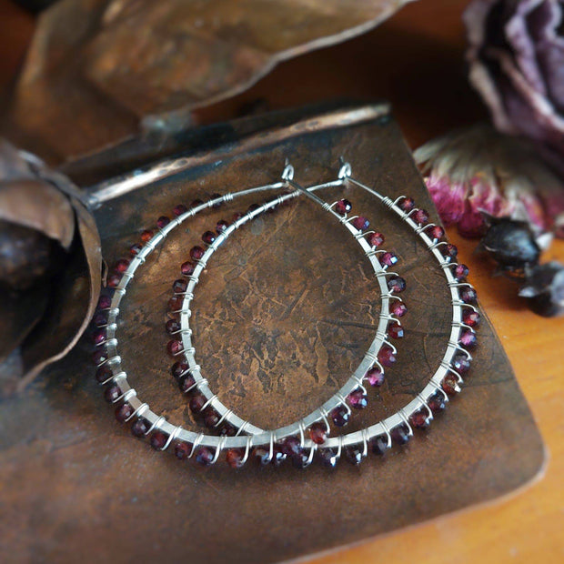 Bead Wrapped Sterling Silver Hoop Earrings - Art In Motion Jewelry & Metal Studio LLC