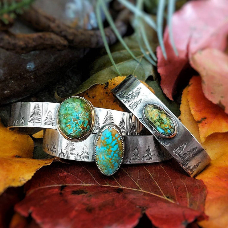 INTO THE FOREST • Turquoise Bracelet • Sterling Silver or 14k Gold - Art In Motion Jewelry & Metal Studio LLC