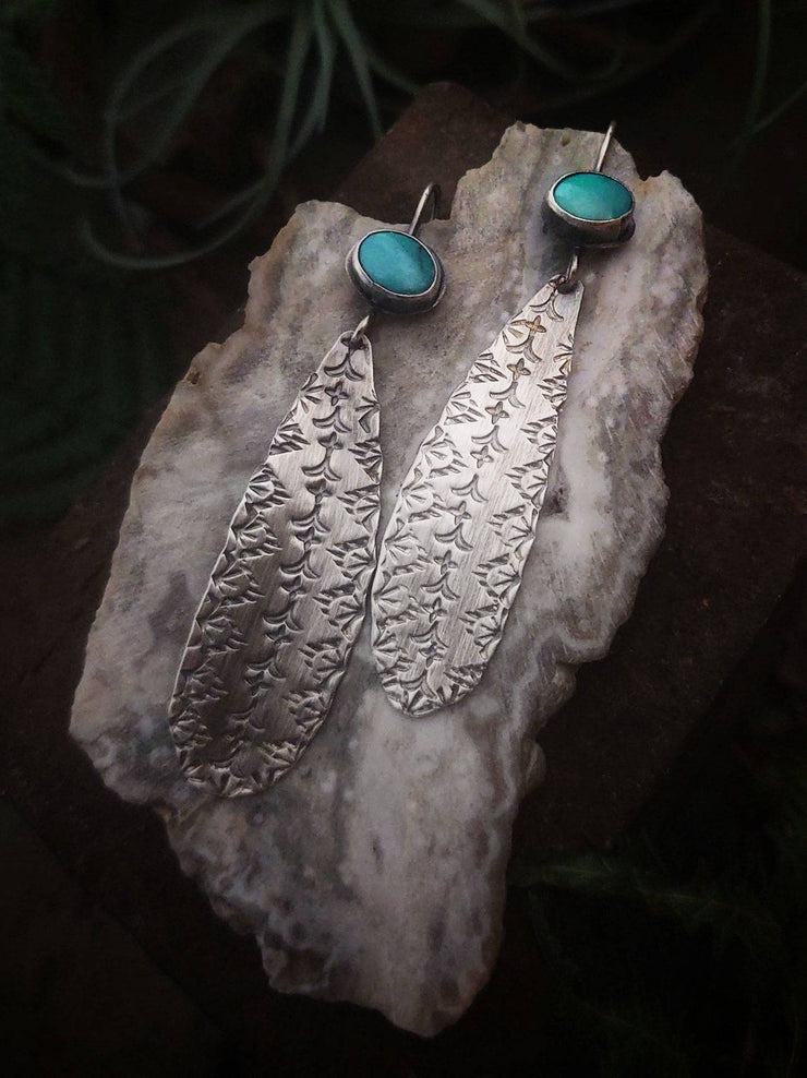 TURQUOISE DANGLE EARRINGS - Stamped Sterling Silver - Art In Motion Jewelry & Metal Studio LLC