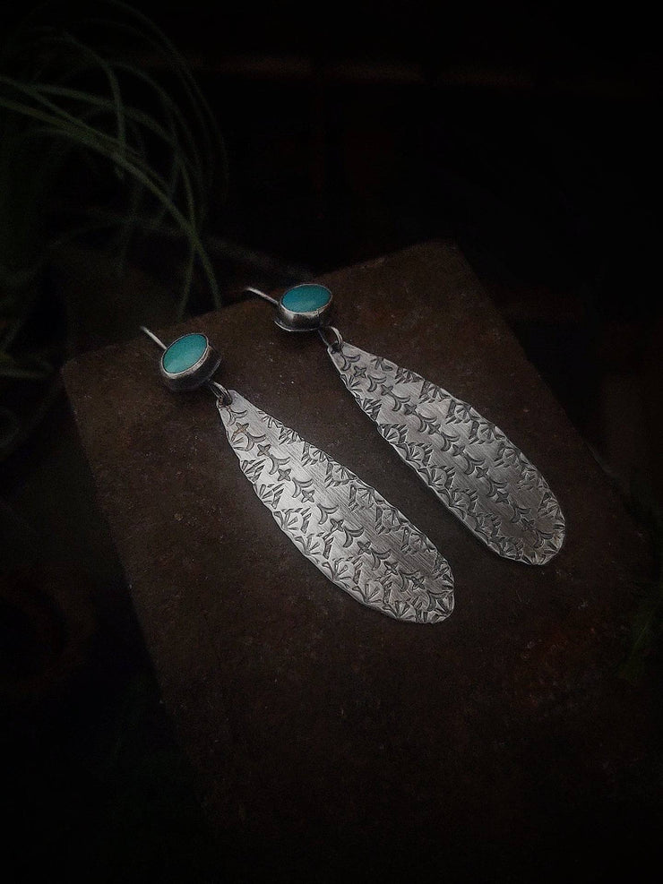 TURQUOISE DANGLE EARRINGS - Stamped Sterling Silver - Art In Motion Jewelry & Metal Studio LLC