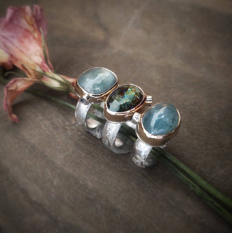 JULY - GEMSTONE STATEMENT RING -14K Gold & Silver - Art In Motion Jewelry & Metal Studio LLC