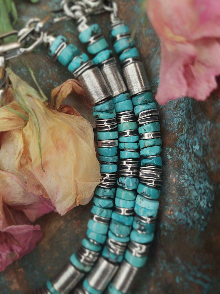 TURQUOISE BEADED STACK GEM BRACELET - Sterling Silver - Art In Motion Jewelry & Metal Studio LLC