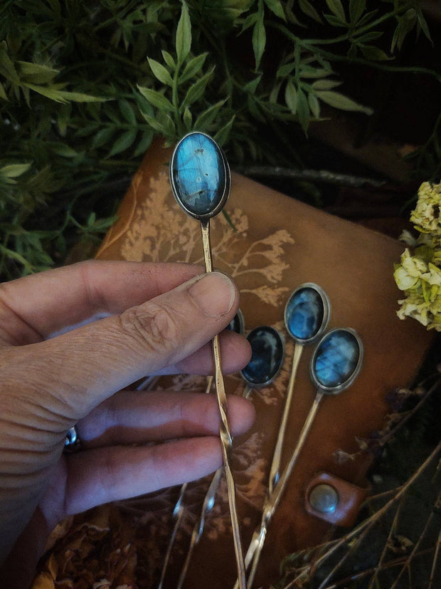 HAIR PICK • Blue Labradorite - Sterling Silver - Art In Motion Jewelry & Metal Studio LLC