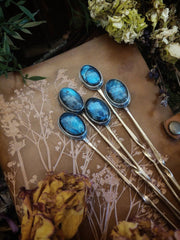 HAIR PICK • Blue Labradorite - Sterling Silver - Art In Motion Jewelry & Metal Studio LLC