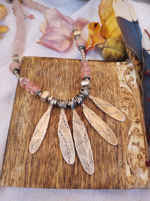 JULY BEADED ~ Pale Pink Petal Necklace - Art In Motion Jewelry & Metal Studio LLC