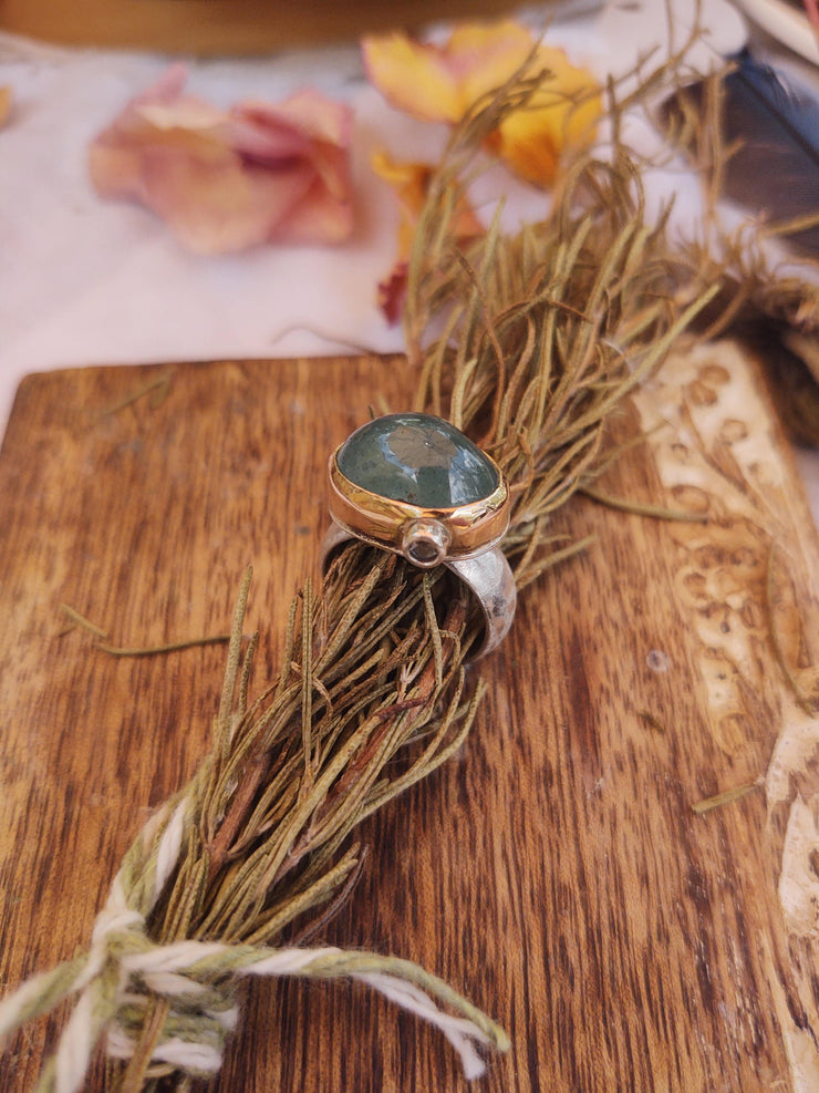 JULY - GEMSTONE STATEMENT RING -14K Gold & Silver - Art In Motion Jewelry & Metal Studio LLC