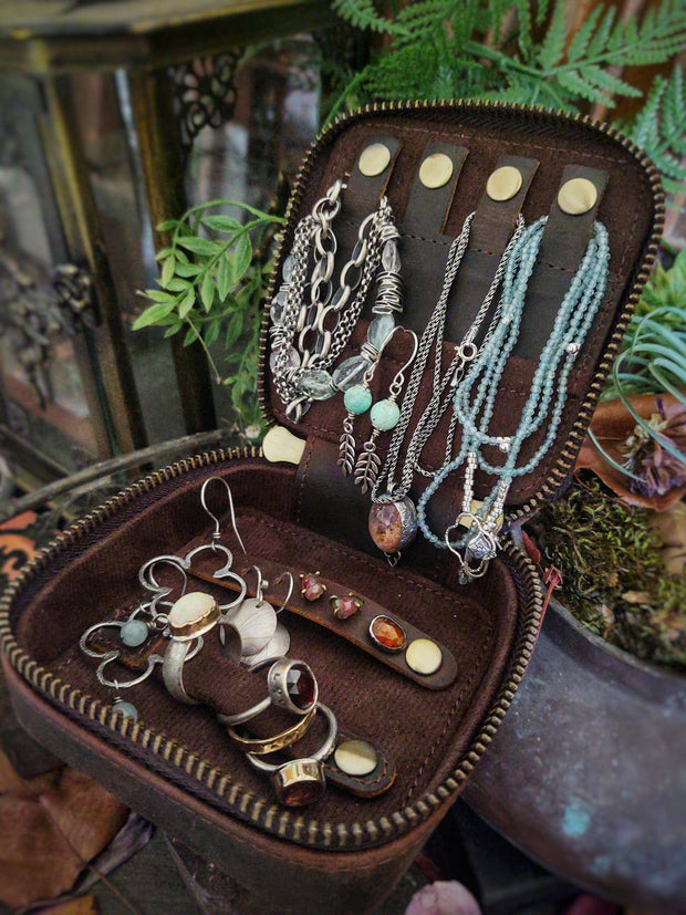 LEATHER TRAVEL JEWELRY CASE - Travel Organizer - Art In Motion Jewelry & Metal Studio LLC