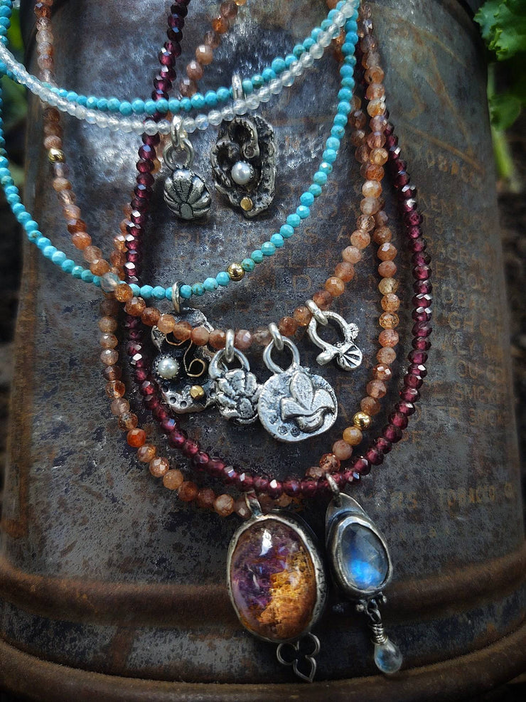 Gemstone Charm Necklace ~ Turquoise, Tourmaline, Garnet, Moonstone - Art In Motion Jewelry & Metal Studio LLC