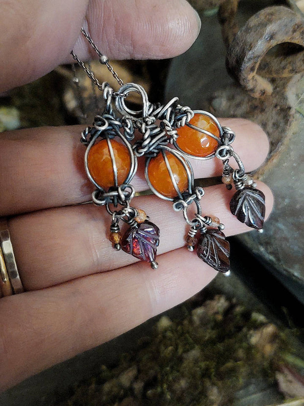 PUMPKIN PENDANT or CHARM - Carnelian & Garnet - Art In Motion Jewelry & Metal Studio LLC