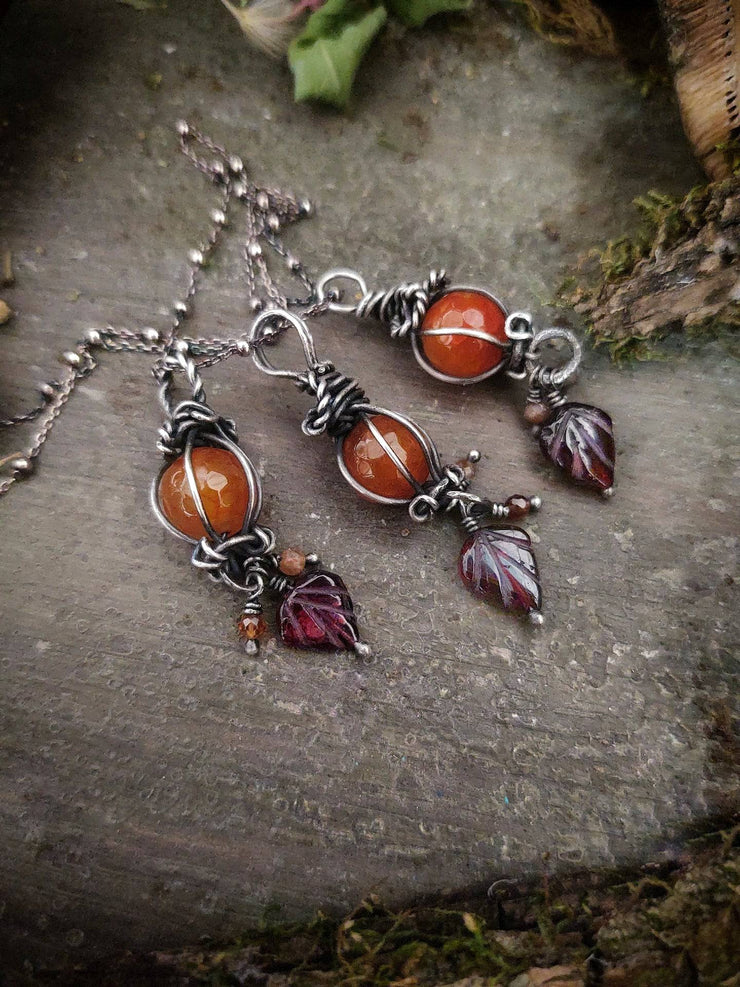 PUMPKIN PENDANT or CHARM - Carnelian & Garnet - Art In Motion Jewelry & Metal Studio LLC