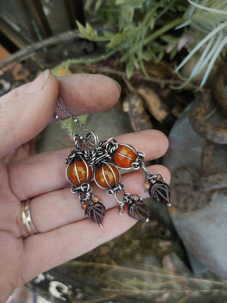 PUMPKIN PENDANT or CHARM - Carnelian & Garnet - Art In Motion Jewelry & Metal Studio LLC