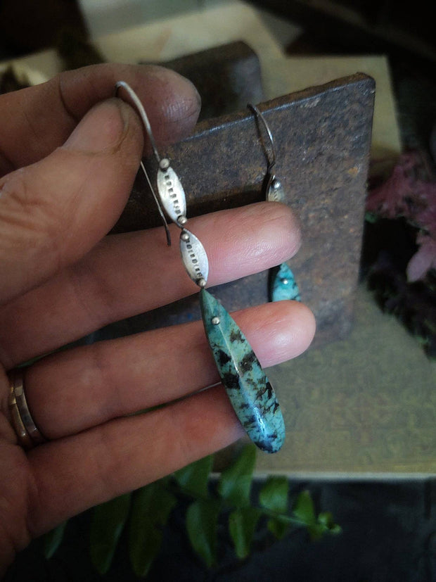 IRMA Earrings - Sterling Silver - Turquoise - Art In Motion Jewelry & Metal Studio LLC