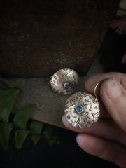 STAMPED BUTTON - Artisan Earrings - Silver and Bronze - Art In Motion Jewelry & Metal Studio LLC