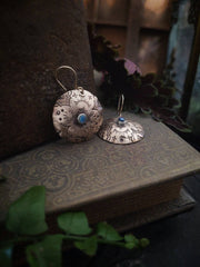 STAMPED BUTTON - Artisan Earrings - Silver and Bronze - Art In Motion Jewelry & Metal Studio LLC