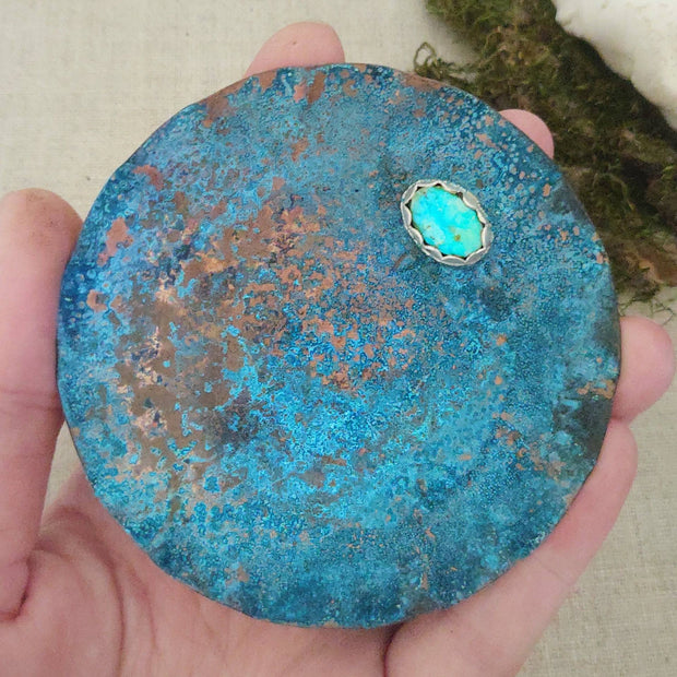 TURQUOISE TRINKET DISH - Rustic Copper Dish - Art In Motion Jewelry & Metal Studio LLC