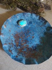 TURQUOISE TRINKET DISH - Rustic Copper Dish - Art In Motion Jewelry & Metal Studio LLC