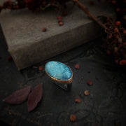 KINGMAN TURQUOISE - GOLD - BLACK SILVER - SQUARE STATEMENT RING - Art In Motion Jewelry & Metal Studio LLC