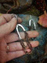 SEED BEAD & GARNET ASYMMETRICAL EARRINGS - Sterling Silver - Art In Motion Jewelry & Metal Studio LLC