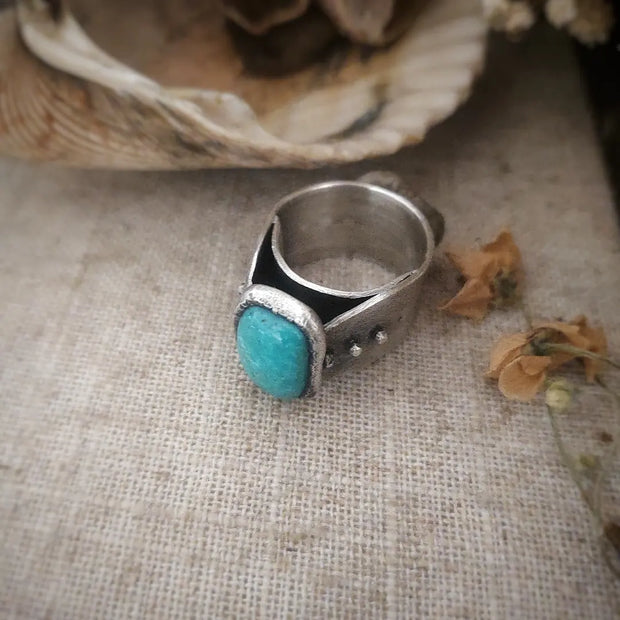 AZTEC WARRIOR - TURQUOISE - SILVER - STATEMENT RING - Art In Motion Jewelry & Metal Studio LLC