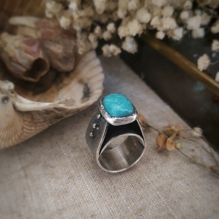 AZTEC WARRIOR - TURQUOISE - SILVER - STATEMENT RING - Art In Motion Jewelry & Metal Studio LLC