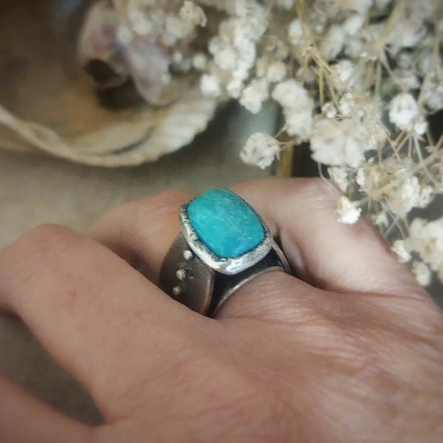 AZTEC WARRIOR - TURQUOISE - SILVER - STATEMENT RING - Art In Motion Jewelry & Metal Studio LLC