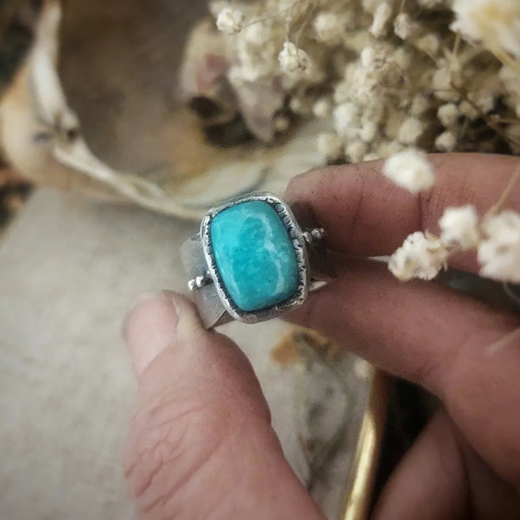 AZTEC WARRIOR - TURQUOISE - SILVER - STATEMENT RING - Art In Motion Jewelry & Metal Studio LLC